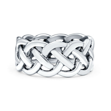 Celtic Crisscross Infinity Oxidized Band Solid 925 Sterling Silver Thumb Ring (9mm)